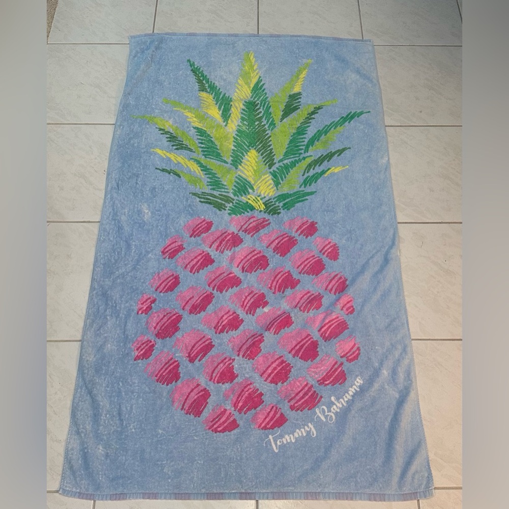 Tommy Bahama Pink Pineapple Large Beach Towel | Tropical Striped Pool Towel